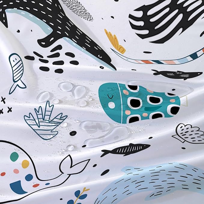 AILONEN Cute Cartoon Dolphin Shower Curtain,Kawaii Ocean Animal Dolphin Bath Curtain Set for Kids Girls Boys,Blue Dolphin Silhouette Fabric Shower Curtains for Bathroom, 48" W*72" H