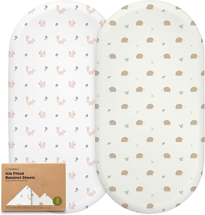 2-Pack Baby Bassinet Sheets Girl,Boy-Viscose Derived from Bamboo Fitted Bassinet Sheets Compatible with Halo Bassinest Swivel Sleeper,Baby Delight,Graco Bedside Bassinet Mattress Sheet(Nibbles/Bruce)