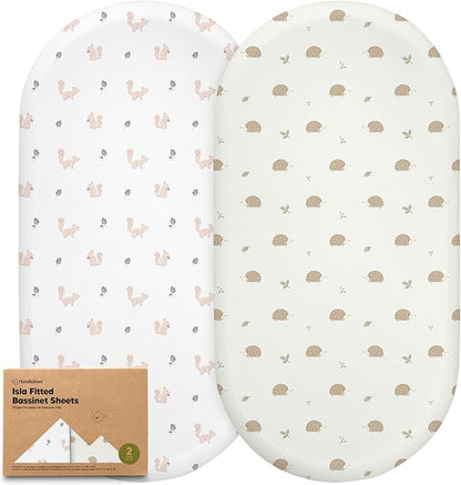 2-Pack Baby Bassinet Sheets Girl,Boy-Viscose Derived from Bamboo Fitted Bassinet Sheets Compatible with Halo Bassinest Swivel Sleeper,Baby Delight,Graco Bedside Bassinet Mattress Sheet(Nibbles/Bruce)
