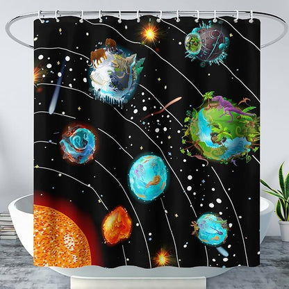 AILONEN Solar System Shower Curtains,Star Trek Bath Curtains for Bathroom Decor,Planet Galaxy Polyester Waterproof for Bathroom with 12 Hooks,48" W*72" H