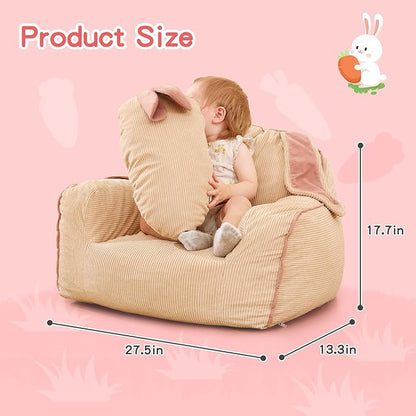 Rabbit Toddler Sofa, Toddler Bean Bag Chair with Carrot Pillow, Corduroy Kids Armchair, Comfortable Toddler Chair for Boys and Girls