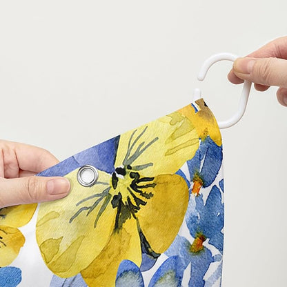 AILONEN Watercolor Flowers Shower Curtain,Purple and Yellow Flowers Theme Waterproof Fabric Shower Curtain for Girls Kids Teens, 72" W*84" H Patchwork Flower Shower Curtain Sets