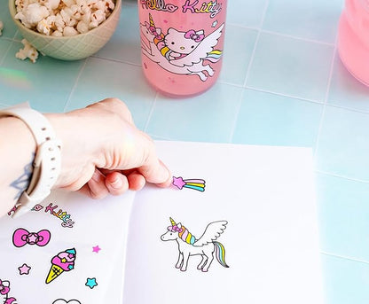 Sanrio Hello Kitty Unicorn Twist Spout Plastic Water Bottle Jug and Sticker Set For Personalizing | Holds 20 Ounces