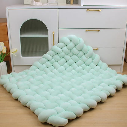 XHJRI Thickened Braided Knot Seat Mat, Knotted Floor Decorative Cushion, Handmade Baby Infant Playing Pad Nursery Rug (27.5 * 31.5 Inch,Light Green)