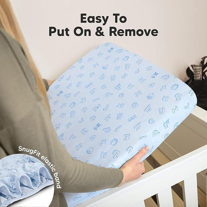 2-Pack Organic Crib Sheets for Boys, Girls - Jersey Fitted Crib Sheet, Baby Crib Sheets Neutral, Crib Mattress Sheet, Cotton Crib Sheets, Breathable Crib Sheet, Baby Mattress Sheets (ABC Land Sky)