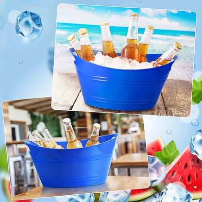 6 Pieces Ice Buckets Bulk, Plastic Ice Buckets with Handles, Oval Storage Tub, Large Capacity Ice Drink Bucket for Party Bar Wine Beer Champagne Beverage Bottle Cooler (Blue,4.5 Liter)