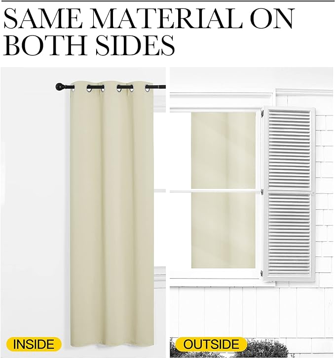 NICETOWN Kitchen Curtains for Decoration, Thermal Insulated Grommet Room Darkening Draperies/Panels for Laundry (Beige, 2 Panels, W42 x L68 inches)