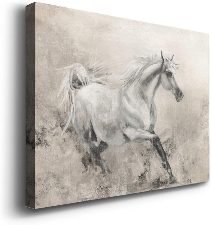 Renditions Gallery Canvas Animal Wall Art Modern Decorations Paintings Elegant Running Horse Abstract Black & White Figurative Artwork Prints for Bedroom Office Kitchen - 24"x36" LT33