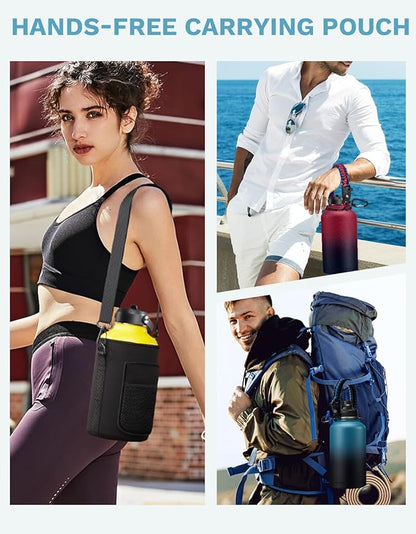 64 oz Water Bottle Insulated - Keep Cold 48H & Hot 24H, Half Gallon Water Jug with Paracord Handle, Straw Spout Lids, Stainless Steel Flask Canteen, Large Water Bottle for Women Men Work Sport