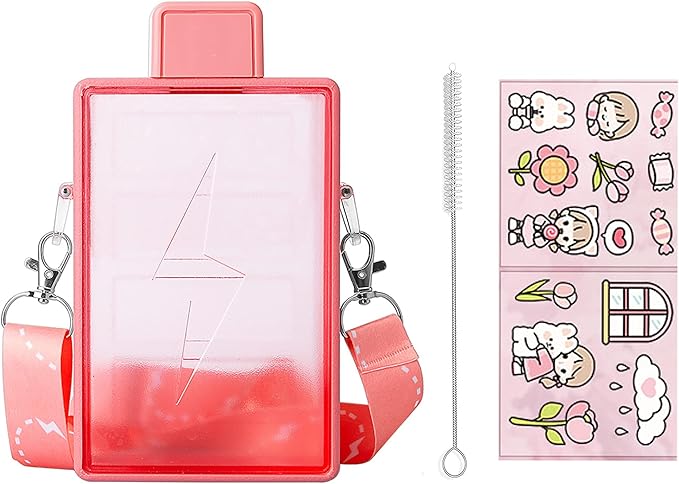 Pink Lightning Travel Water Bottle with Straw Birthday Gift Cup Picnic Cup Ice Travel Mug with Strap (lightning pink, 450 ml)