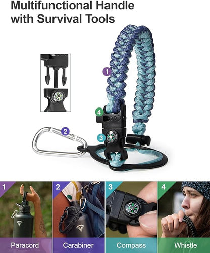 64oz Insulated Water Bottle,Half Gallon Water Flask Stainless Steel Vacuum, Cold for 48 Hrs,BPA-Free & Leakproof -with Paracord Handle, Strap,Straw Spout Lids,Large Jug for Gym Sports,Blue