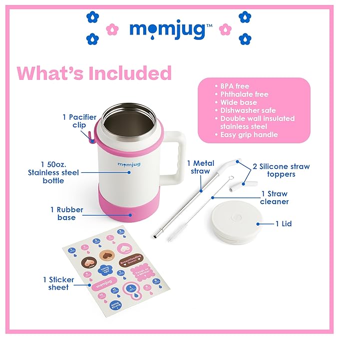 breastfeeding water bottle, 50oz (Pink, w/o Breast Indicator Dial)