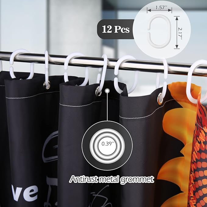 Aimego African American Shower Curtains Black Girl Woman with Sunflower Butterflies Farmhouse Shower Curtain Set with 12 Hooks for Bathroom Decor Accessories Bathtub Curtain, 72"x72"