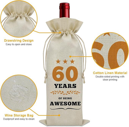 60th Birthday Gifts for Women Men Wine Bag 60 Year Old Birthday Gifts for Her Him 60 Year Work Anniversary Decorations Wine Bottle Decoration Bag Born in 1964 Wine Accessories Gifts for Wine Lovers