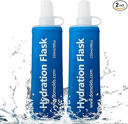 250ML Soft Flask, Running Water Bottle Foldable TPU Hydration Flask for Running Hydration Pack Cycling Hiking Marathon, Pack of 2