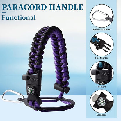 Insulated Water Bottle with Straw - 40 oz Triple Walled Water Bottle with Strap Carrier Bag, Flip Top Lid, Paracord Handle, Protective Cup Mat, Sweat-proof Metal Waterbottle for Sport, Gym, Workout