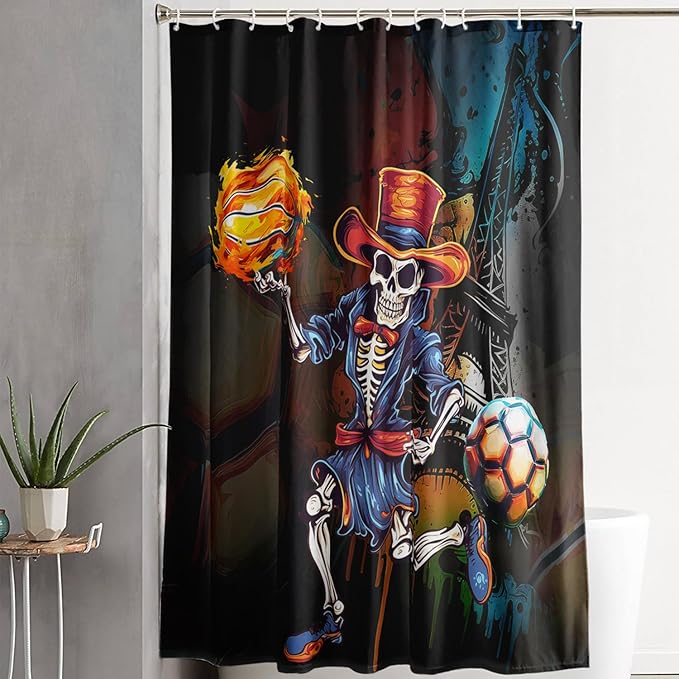 AILONEN Sugar Skull Shower Curtain,Funny Skull Skeleton Design Shower Curtain Set with Hooks for Boys Girls Teens,Skeletons Playing Balls Waterproof Fabric Shower Curtain for Bathroom,72" W*78" H