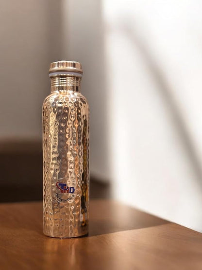 34Oz Pure Copper Water Bottle for Drinking Large Handcrafted Ayurvedic Copper Water Bottle Leak Proof Lid Smooth Finish Water Vessel Copper Drinking Water Bottle 34Oz (Hammered Finish)