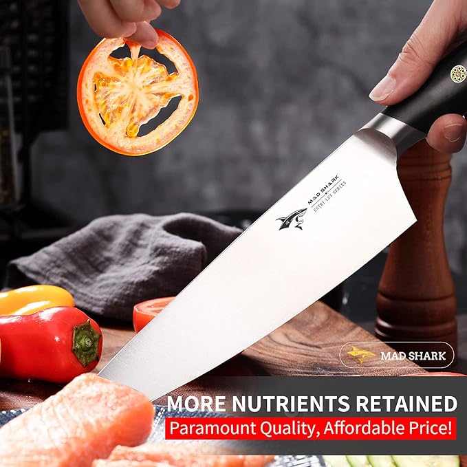 MAD SHARK Chef Knife, Professional 8 inch Ultra Sharp Kitchen Knife, German High Carbon Stainless Steel Knife, Ergonomic Handle Cooking Knife with Gift Box