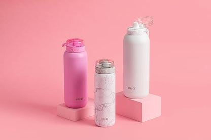 Ello Cooper 40oz Stainless Steel Water Bottle with Straw and Carry Handle, Double Walled and Vacuum Insulated Metal, Leak Proof Locking Lid with Soft Silicone Spout, Reusable, BPA Free, Bubblegum