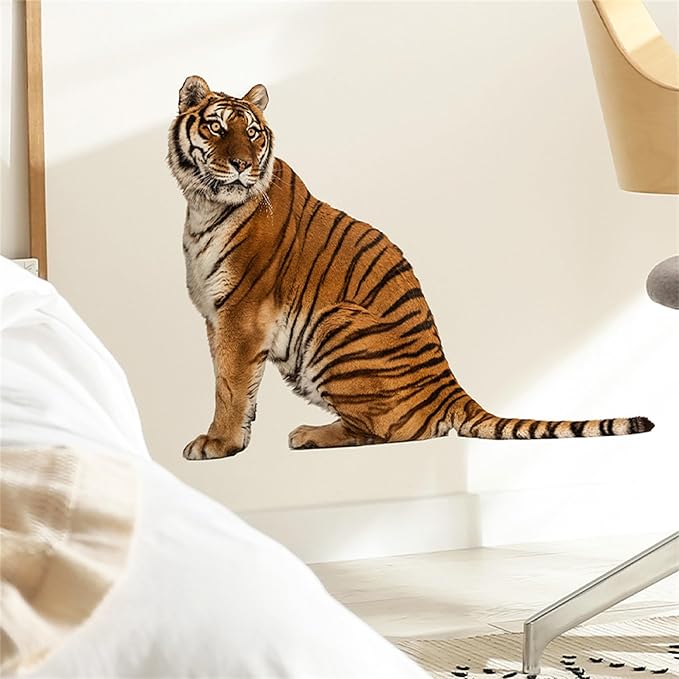 Lifelike Tiger Wall Decal 3D Animals Wall Sticker Safari Wall Decor for Nursery Kid'sroom School Classroom Livingroom Bedroom Bathroom Decoration (Lifelike Tiger 7)