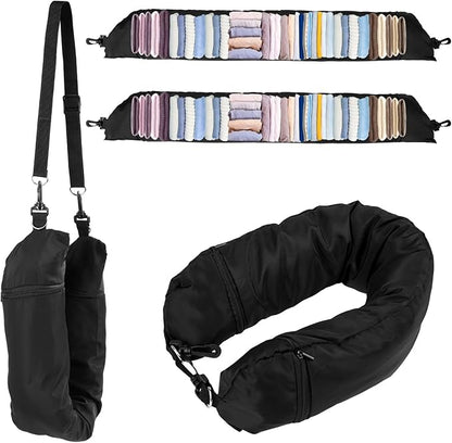 2pcs Stuffable Travel Pillows with 2pcs Adjustable Long Straps, Transformable Neck Pillow Case Cover Adults for Going Out by Car or Plane, No Pillow Filler (Black)