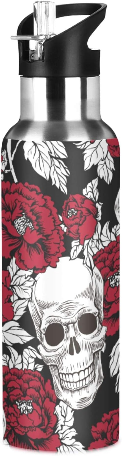 MNSRUU Insulated Water Bottle with Straw, Rainbow and Unicorns Stainless Steel Flasks for Sports Cycling Hiking School