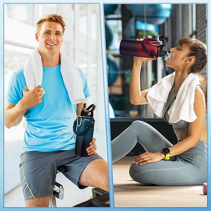 Insulated Water Bottle 32 oz - Straw & Chug Lid, Paracord Handle, Metal Water Bottles Holder with Strap, Water Bottle Boot, Triple Wall Vacuum Flask Thermo Flask with Straw Keep Cold 48H Hot 24H