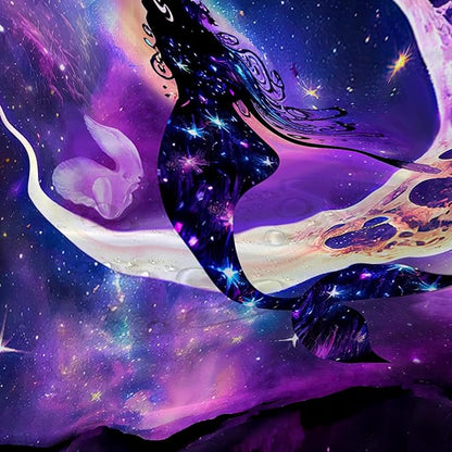 AILONEN Mermaid Shower Curtain, Galaxy Shine Mermaid Theme Shower Curtain Set,Dream Nebula and Moon Waterproof Shower Curtains for Girls Teens Kids,72" W*84" H