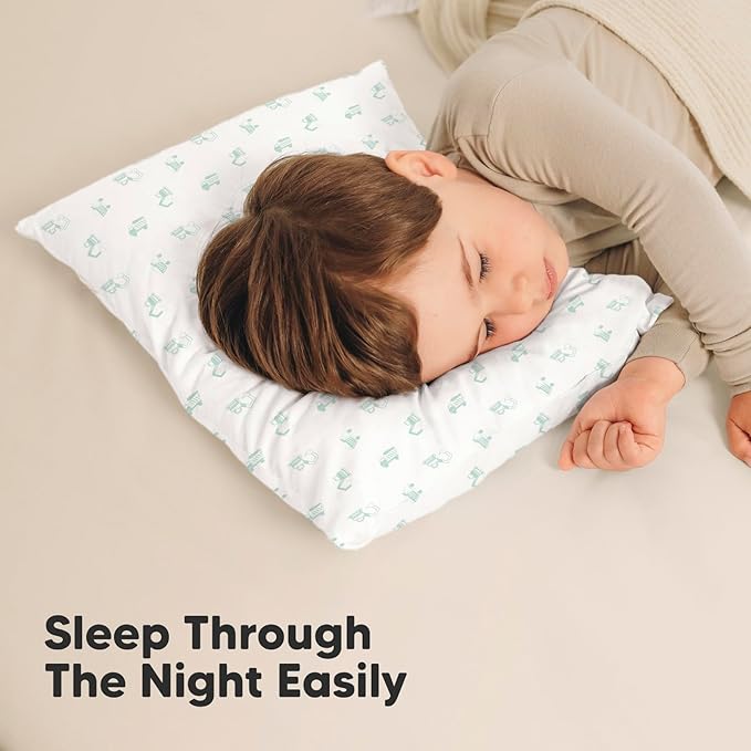 2-Pack Toddler Pillow - Soft Organic Cotton Toddler Pillows for Sleeping - 13X18 Small Pillow for Kids - Kids Pillows for Sleeping - Kids Pillow for Travel, School, Nap, Age 2 to 5 (Excavator)