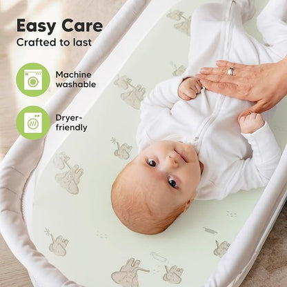 2-Pack Organic Bassinet Sheets for Girls, Boys - 100% Cotton Bassinet Mattress Sheets Compatible with Halo Bassinest Swivel Sleeper, Graco, Baby Delight, Chicco, Unisex Fitted Bassinet Sheets (Elly)