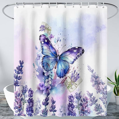AILONEN Beautiful Butterfly Shower Curtain Bathroom 36" W*72" H Purple Butterfly Curtain Cloth Fabric Bathroom for Girls Kids,Deep Color Shower Curtain Set