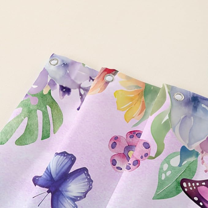 AILONEN Butterfly Shower Curtain for Bathroom, Purple Butterfly Bath Curtain Decor,Modern Printed Waterproof Shower Curtain with 12 Plastic Hooks (Kids/Girls/Women/Teen/) 60" W*72" H