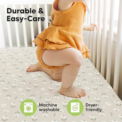 2-Pack Crib Sheets for Boys,Girls - Viscose Derived from Bamboo Fitted Crib Sheet, Organic Baby Crib Sheets, Crib Mattress Sheet,Toddler Bed Sheets,Baby Sheets for Crib Fitted Sheets(Daisies)