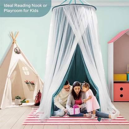 40"x 106" Bed Canopy for Girls & Adults, Double Layer Princess Round Dome Bed Curtain Canopy Drapes, Dreamy Mosquito Net Reading Nook, Bedroom Decoration (Dark Teal)