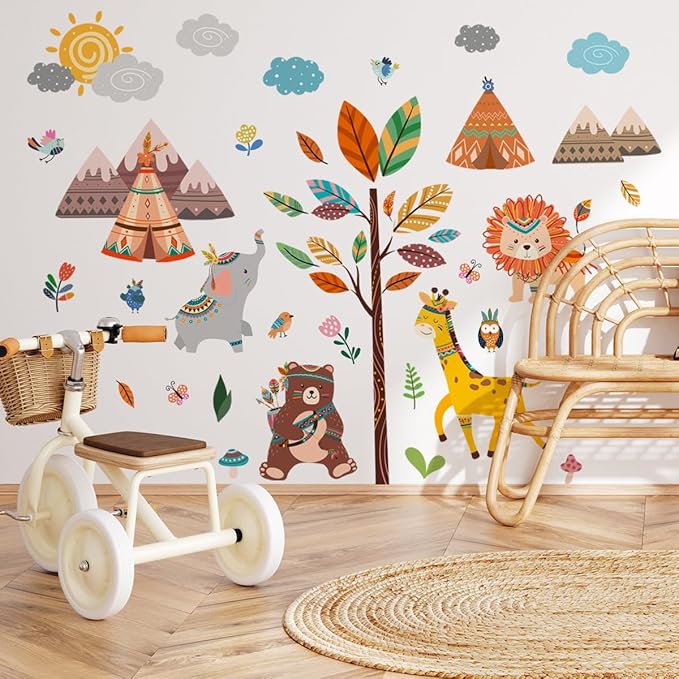 Jungle Animals Nursery Wall Decals for Kids Room Decor, Baby Nursery Wall Sticker Set of 2