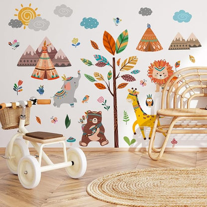 Jungle Animals Nursery Wall Decals for Kids Room Decor, Baby Nursery Wall Sticker Set of 2