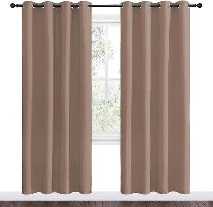 NICETOWN Kitchen Blackout Curtains and Drapes - Triple Weave Energy Saving Thermal Insulated Solid Grommet Blackout Panels for Patio (1 Pair, 55 inches by 78 Inch, Cappuccino)