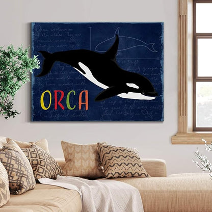 Renditions Gallery Canvas Animal Wall Art Modern Decorations Paintings Colorful Playful Orca Abstract Black & White Vibrant Artwork Canvas Prints for Kids Bedroom Nursery - 24"x36" LT33