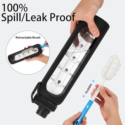 Glass Shaker Bottle,34oz BPA-Free Blender Shaker Bottle With Ball and Cleaning Brush for Protein Mixes Fitness