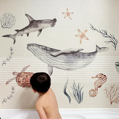 Removable Ocean Wall Stickers, Ocean Themed, Bathroom, Baby Room Sticker, Sea Animals, Removable Wall Stickers, for Baby Bedroom, Bathroom Decor