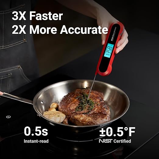 Professional Meat Thermometer Digital, 3X Faster (0.5sec) Instant Read with High Accuracy(±0.5°F), IP67 Waterproof & Backlit for Grill, BBQ, Oven, Smoker, Kitchen, Certified by NSF & NIST