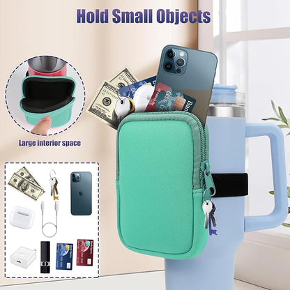 Water Bottle Pouch for Stanley Quencher Adventure 40oz & Stanley IceFlow 20oz 30oz, Gym Water Bottle Pouch for Stanley Cup 40oz,Workout Outdoor Tumbler Pocket for Phone, Card, Keys (Green)