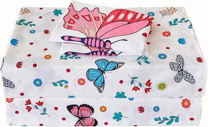 RYNGHIPY Girls Bed Sheets Twin: Butterfly Sheets Set for Girls Kids Bedsheets Deep Pocket 100% Microfiber Print Sheet Pillowcase Sets (Multicolor,Twin)