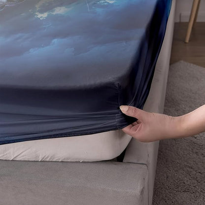 AILONEN Wolf Fitted Sheet Set Queen Size, Black Wolf Lightning Howling Wolf Bed Sheet Set for Boys,Wildlife Soft 3D Printed Fitted Sheet with 2 Pillowcases,3 Pieces