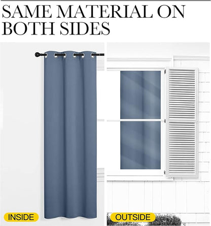 NICETOWN Short Curtains for Kitchen, Stone Blue, 1 Pair, 42 inches Wide by 78 inches Long, Thermal Insulated Solid Grommet Blackout Window Treatment Curtain Panels for Loft, Cafe