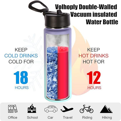 Volhoply 24oz Insulated Water Bottle With Straw Bulk 6 Pack,Metal Wide Mouth Water Bottles With Handle Keep Cold,Reusable Double Wall Thermos,Powder Coated Sport Bottle For Holder(Purple Blue,6 Count)