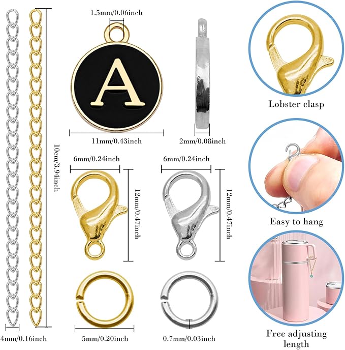 6PCS Letter Charm Accessories for Stanley Cup, Personalized Initial Letter Charms for Stanley Tumbler Handle Identification Letter Pendant Handle Decoration for Stanley Tumbler Charms (Letter A)