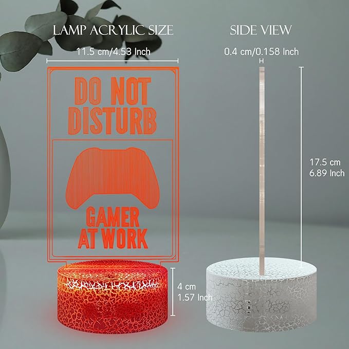3D Visual Game Room illusion Desk Lamp Do Not Disturb Gamer At Work Slogan 16 RGB Color Change USB Charge Base Touch Remote Control Boy Gift Decoration Acrylic with Stand