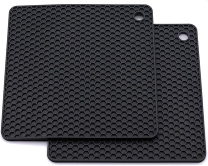 Extra Long Oven Mitts and Pot Holder Set for Ultimate Kitchen Safety- hot Pads and Oven Mitts- Heavy Duty- Silicone Heat Resistant Oven Mitts and Pot holde(Dark Gray)